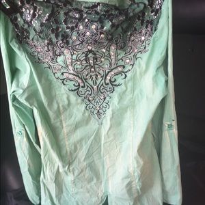 Western embroidered button down long sleeve shirt